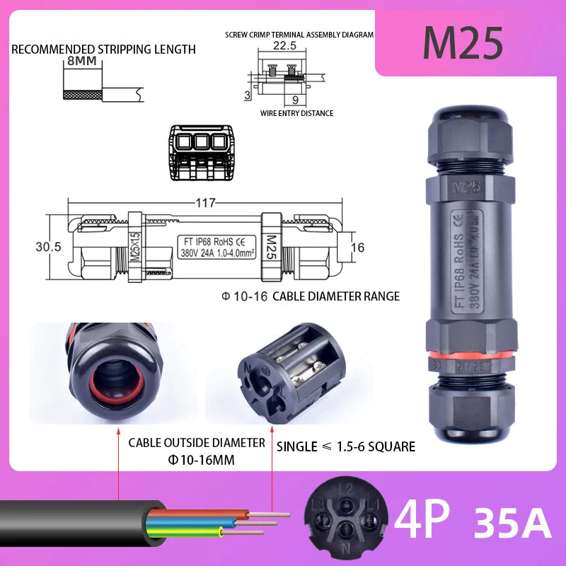 IP68 Waterproof Connector Outdoor LED Lighting Sealed Connector  Assembly Type Wire And Cable Quick Terminal Connector 2/3/4/5P