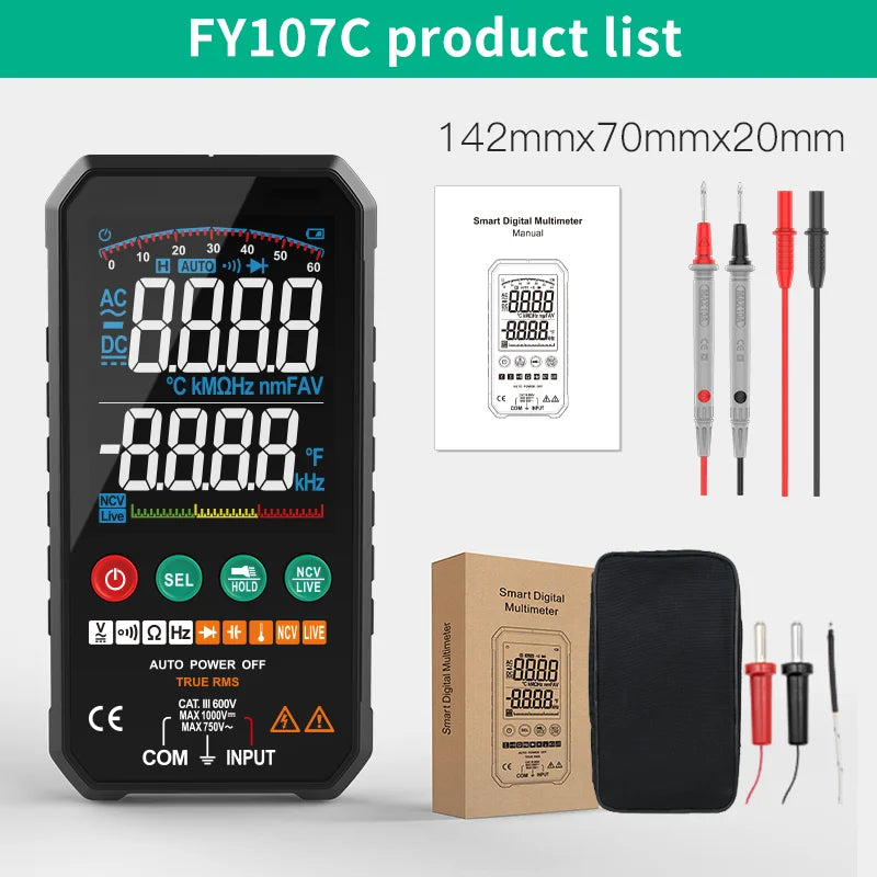 MASTFUYI Auto-Ranging Digital Multimeter High Precision 6000 Counts True RMS Tester Capacitance Ohm Hz Test Electrician Tools