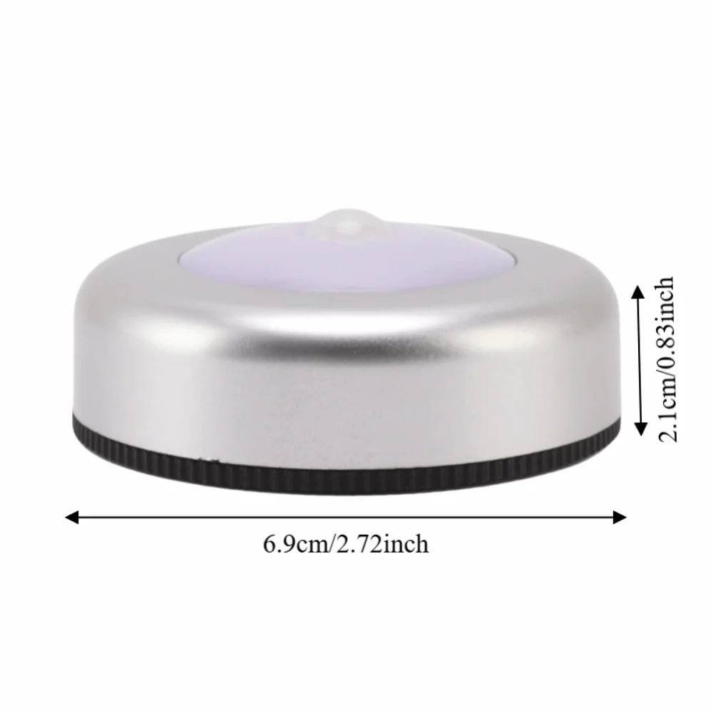 2 Pack Energy Saving Motion Sensor Night Light Battery Powered Small LED Induction Lamp White Light Round Sensing Lamp Drawer