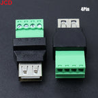 JCD USB 2.0 Connector Avoid Welding Plugs USB Type A Male Female to 4Pin 5pin Screw Terminal Socket Adapter Plug For Computer TV