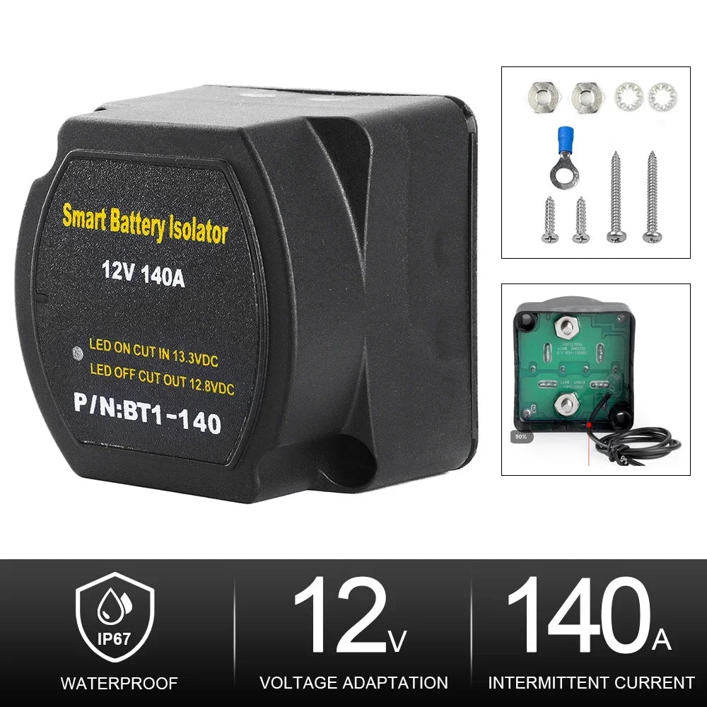 For Car RV Boat Marine Turck 12V 140A Dual Smart Battery Isolator Relay Voltage Sensitive Protection VSR Split Charge