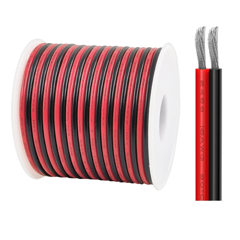 12V Red Black Hookup Wire 2 Pin Automotive Flat Cable LED Extension Wires For Doorbell LED Ribbon Lamp Tape Lighting Speakers