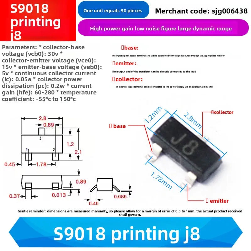 NPN PNP Transistor SOT23/S9018/MMBT4403/S9015/FMMT618TA//BZX84-C2V4/2SC1623/BAT54/A1015 Y1 04 J8 2T M6 618 D4 T3 1F A4 L6 JV3 BA