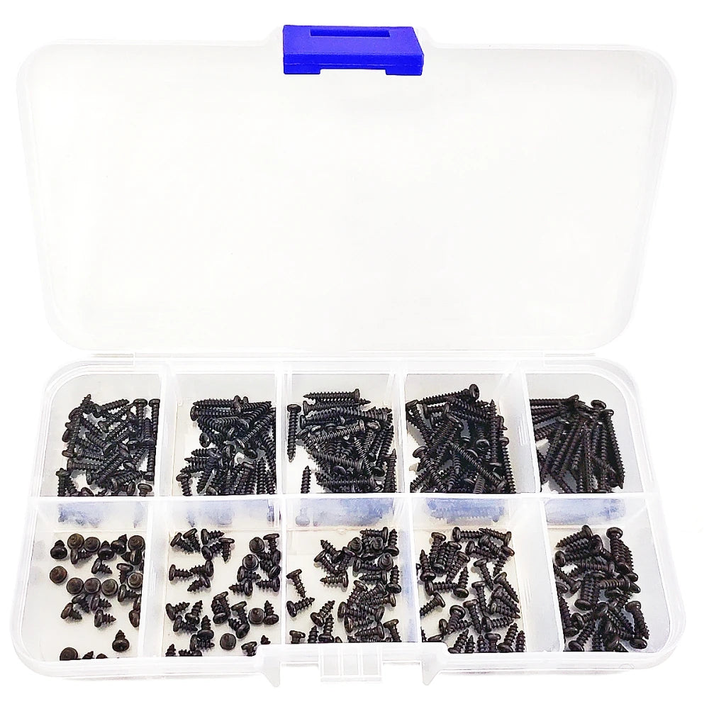 300Pcs M2 Black Phillips Pan Head Self Tapping Screws Assortment Kit, Carbon Steel Round Head Screws Set