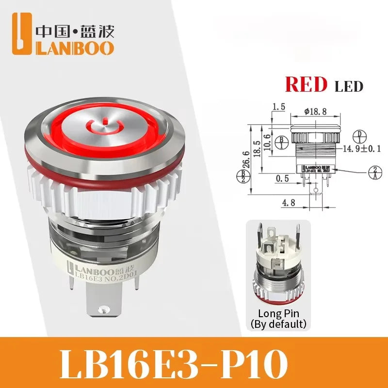 LANBOO 16mm High Current 16A High-Power Metal Push Button Switch 12V110V 24V 220V LED Light Latching