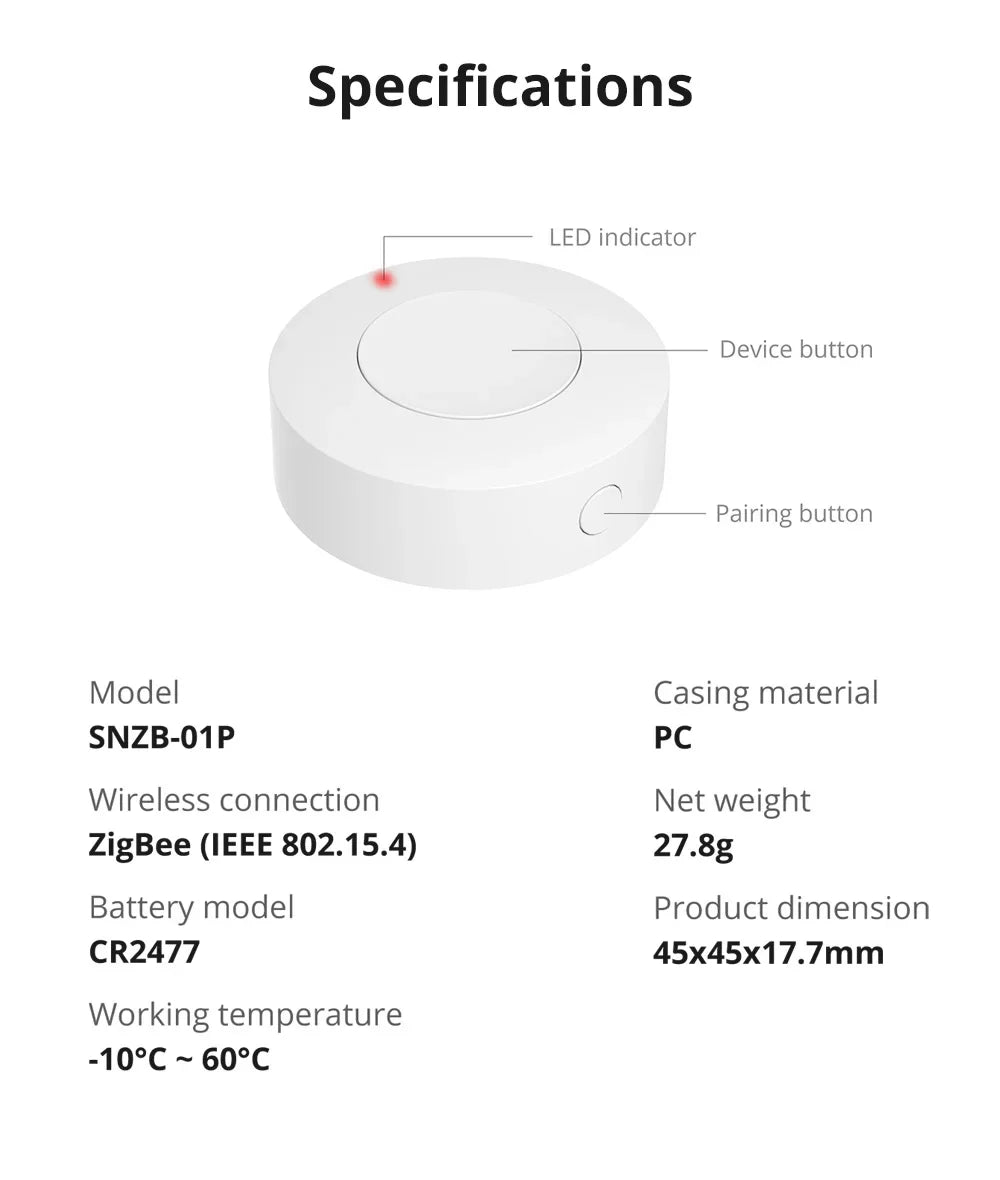 SONOFF SNZB-01P Zigbee Wireless Switch Button Smart Scene Switch Smart Home Voice Control For EWeLink APP Alexa Home Assistant