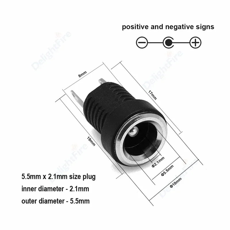 1/3/5/10Pcs DC Power Supply Jack Socket Female Panel Mount Connector 5.5mm 2.1mm Plug Adapter 2 Terminal Types 5.5x2.5mm