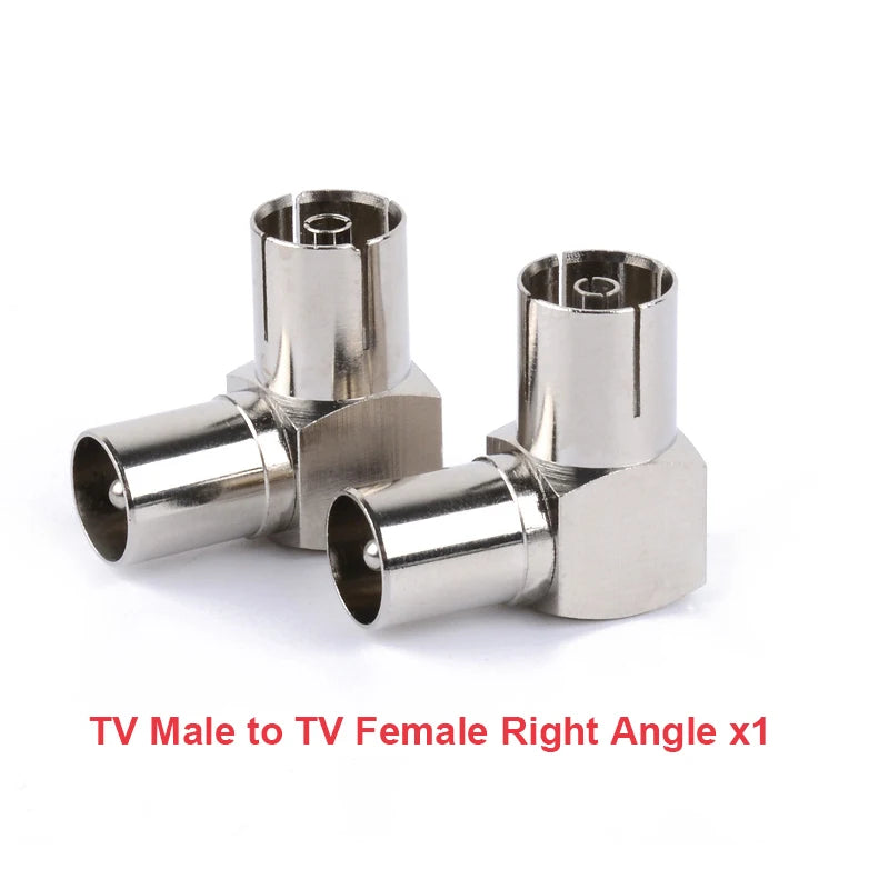 F Type to TV IEC 90 Degree Male Plug Female Jack RF Coaxial Adapter Splitter Gold Plated Connector for Cable TV Satellite TV DVR