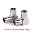 F Type to TV IEC 90 Degree Male Plug Female Jack RF Coaxial Adapter Splitter Gold Plated Connector for Cable TV Satellite TV DVR