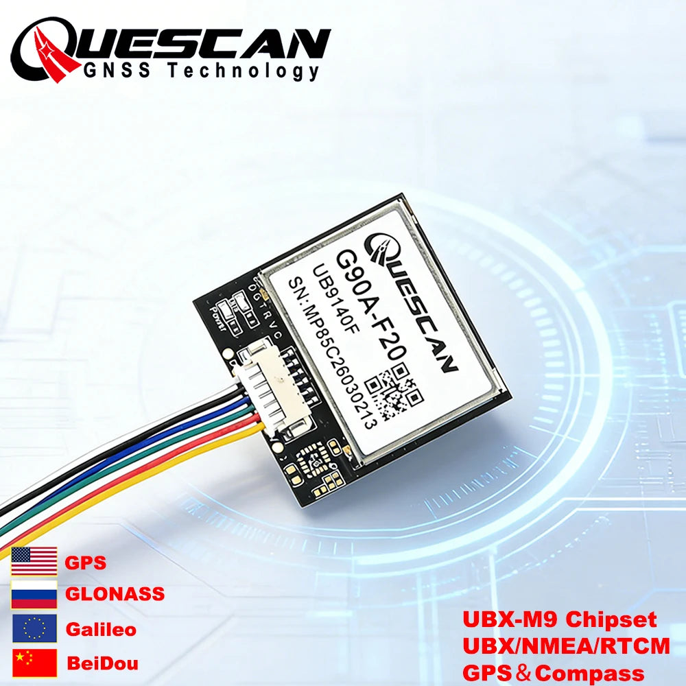 QUESCAN G90A-F20 UBX-M9140-KA M9 GPS GNSS Module GPS GLONASS BeiDou Galileo SBAS QZSS Antenna Receiver RTCM NMEA NEO-M9N 1-25Hz