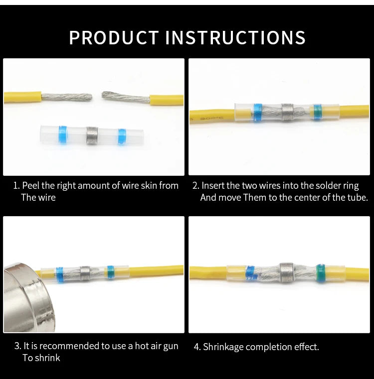 Solder Seal Wire Connectors 3:1 Shrinkage Rate Waterproof Electrical Cable Terminals Heat Shrink Tube Electrical Butt Splice