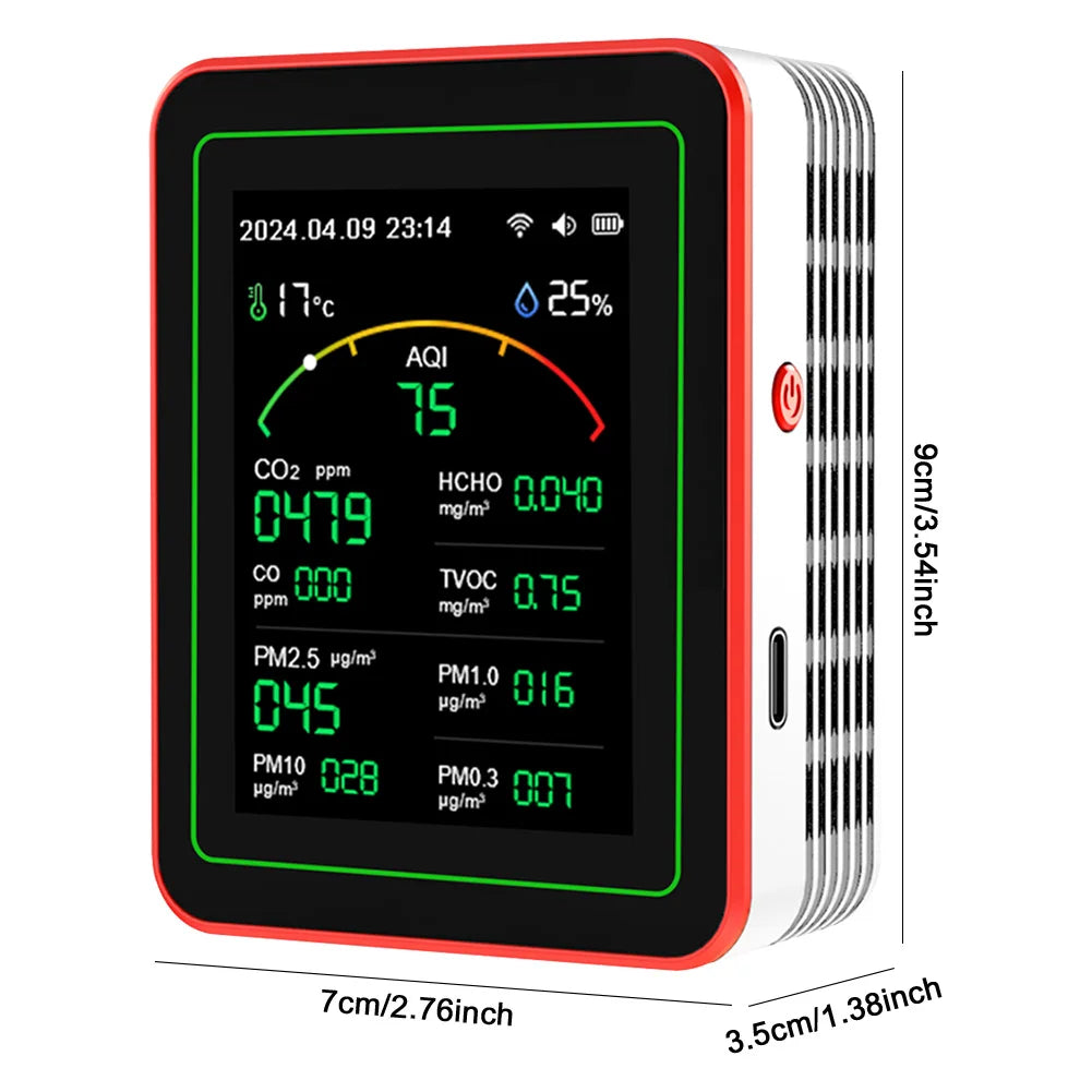 Home Air Quality Monitor Tuya WiFi 15 in 1 TFT Display Portable AQI PM0.3 PM1.0 PM2.5 PM10 CO CO2 TVOC HCHC Tester APP Co 이산화탄소