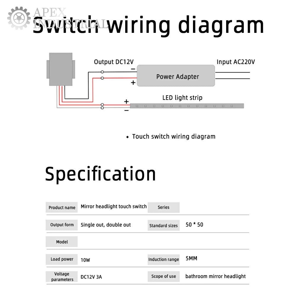DC 5-12V Bathroom Mirror Switch Touch Switch Sensor Stepless LED Inductive Dimming Touch Switch for Led Light Mirror Headlight