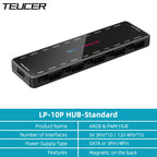 TEUCER LP-10P 12V 4Pin PWM & 5V 3Pin ARGB with SATA 10 Way Sync Fan Hub PC Cooling Fan Addressable RGB Lighting Splitter