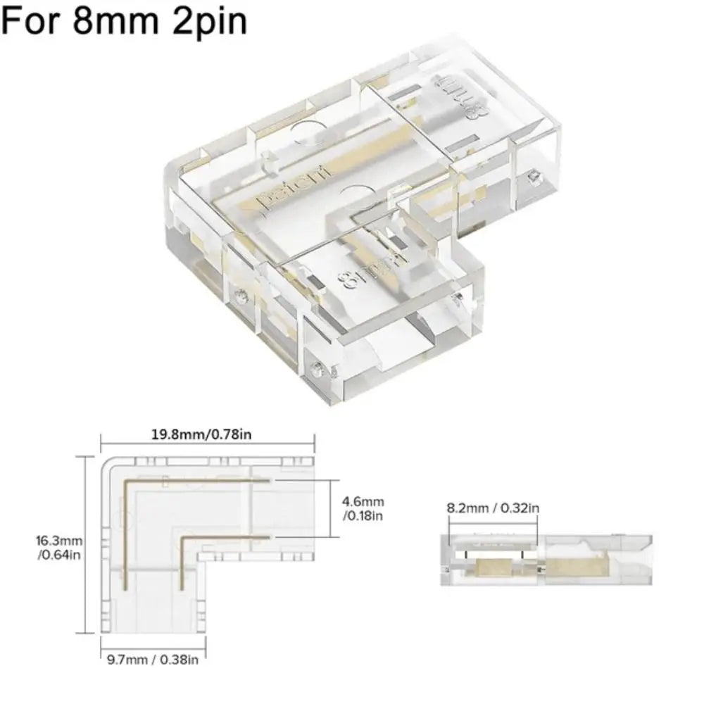 COB LED Connectors 90 Degree L Shape Corner 5/8/10mm Solderless For CCT FCOB RGB Strip Lights 2/3/4 Pin Connector Strip to Strip