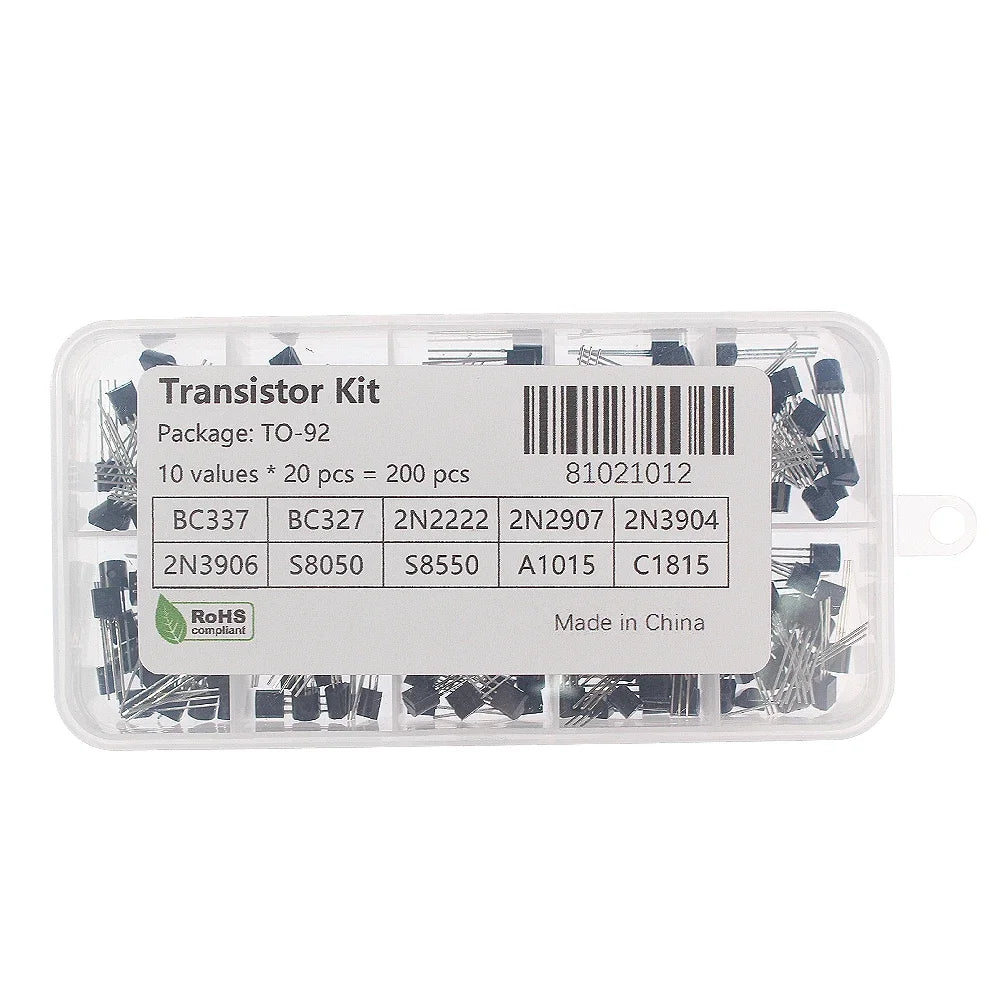 50-200PCS TO-92 Transistor Kit BC327 BC337 BC548 BC549 2N2222 2N2907 2N3906 2N5401 2N5551 A1015 C1815 S8050 S8550 TL431A PNP NPN