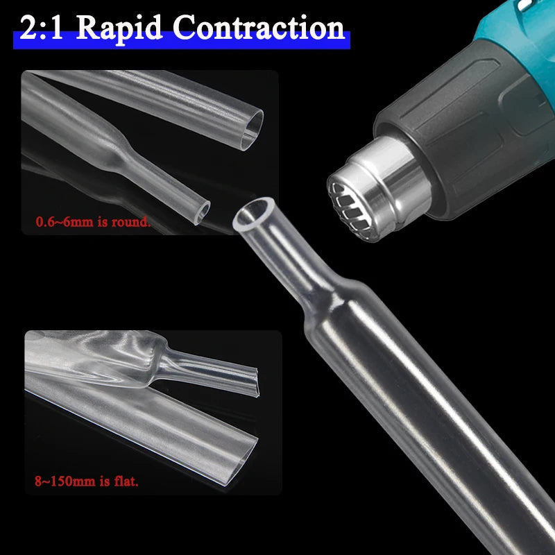 1~25M Clear 2:1 Heat Shrink Tube Diameter 0.6mm~150mm Heat-shrink Tubing Wire Repair DIY Cable Protecctor Sleeving Wrap Tubing