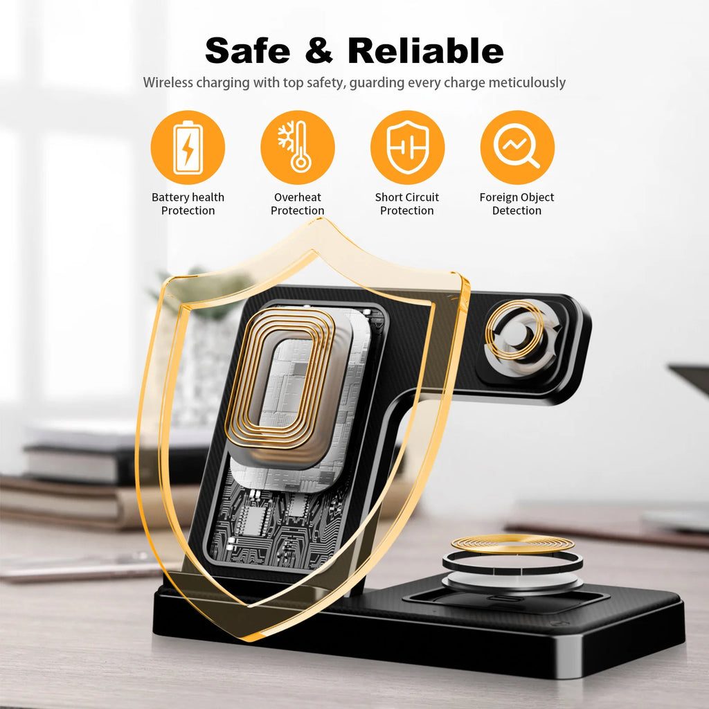 15W Magnetic Wireless Charger 3 In 1 Fast Charging Station Travel Foldable for Magsafe iPhone 1716/15/14 Apple Watch AirPods Pro