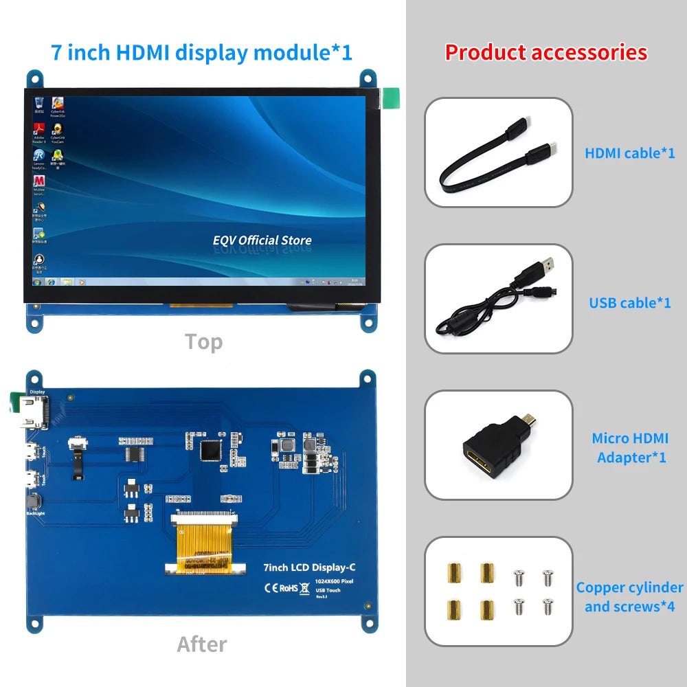 7 inch 1024*600 TNT Capacitive Touch Panel TFT LCD Module Screen Display for Raspberry Pi 3 B+/4b