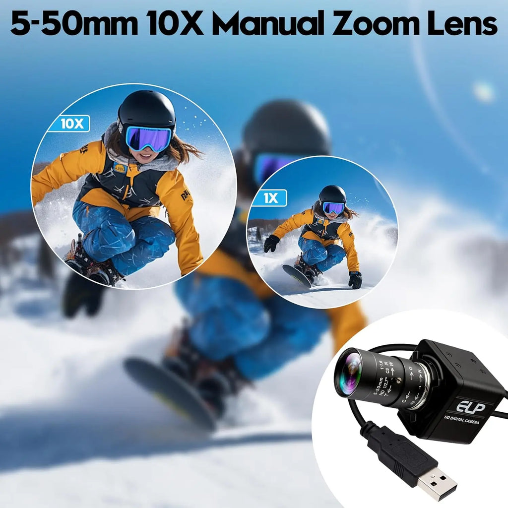 16MP USB Camera IMX298 Industrial Ultra HD Mini Webcam with CS Mount 5-50mm Manual Varifocal Lens Free Driver Plug&Play for PC