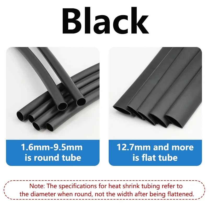 1/2/3M Heat Shrink Tube with Glue 1.6mm - 50mm Black Dual Wall Adhesive Lined Polyolefin Shrinkin Wrap Cable Protect Sleeving