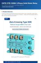 CNTD CTR-100DA 3 Phase Solid State Relay 100A 40-480V AC DC Control SSR Zero Crossing Industrial Relay for Heater Motor