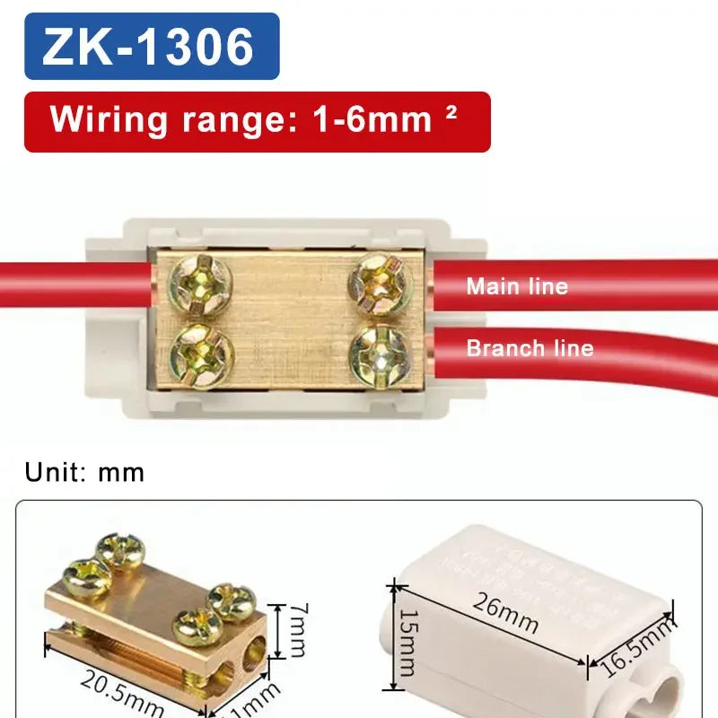 T‑Type Wire Connector ZK Terminal Splitter I-type Brass Clamp Electrical Wire Junction Box for Household Lighting Socket Wiring