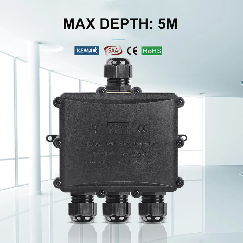 4Way 1In3Out IP68 Waterproof 4-14mm Solar Power Cord Exte LED Pool Lamp Outdoor Street Underground Light Wire Cable Junction Box