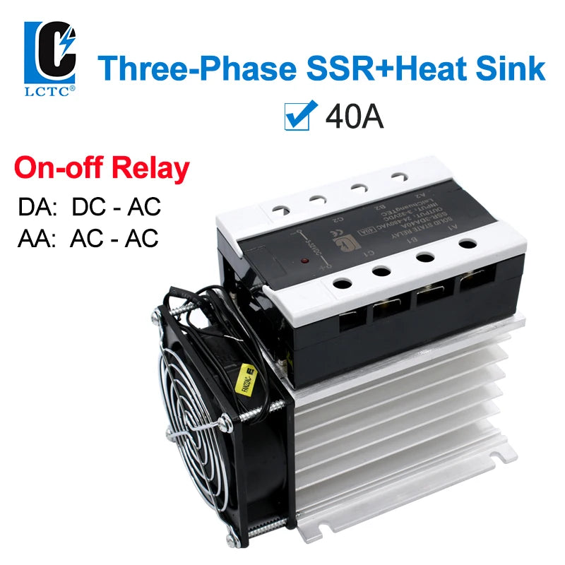 LCTC Three Phase Solid State Relay SSR With Heat Sink 40A 3-Three DC to AC AC To AC 3-32VDC Control For Switch On-Off