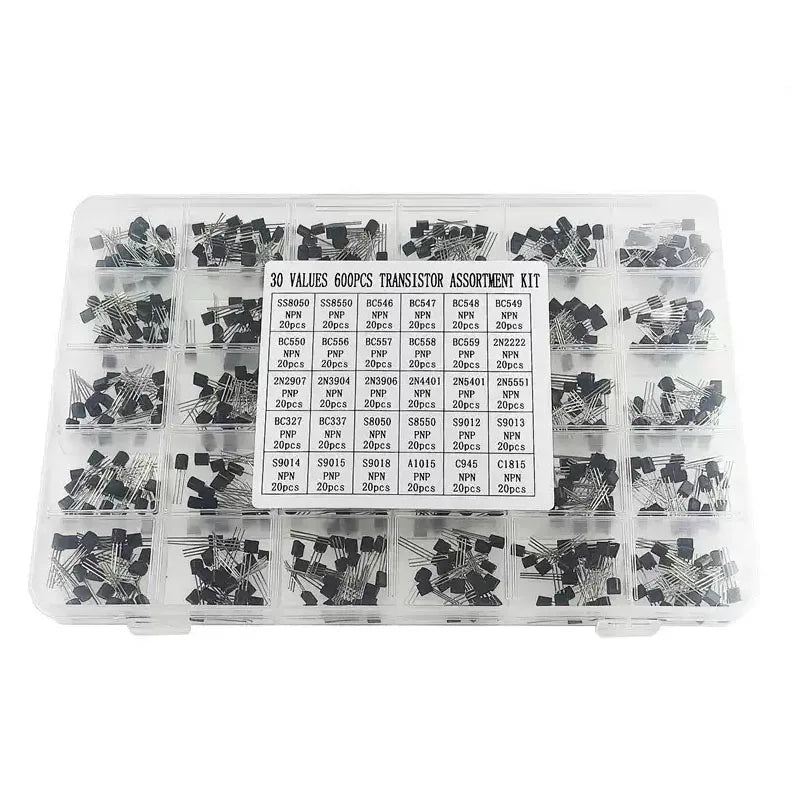 600PCS TO-92 Transistor KIT 30Values*20PCS SS8050 8550 BC547 2N2222 C945 NPN PNP Through Hole DIY Electronic Components With Box