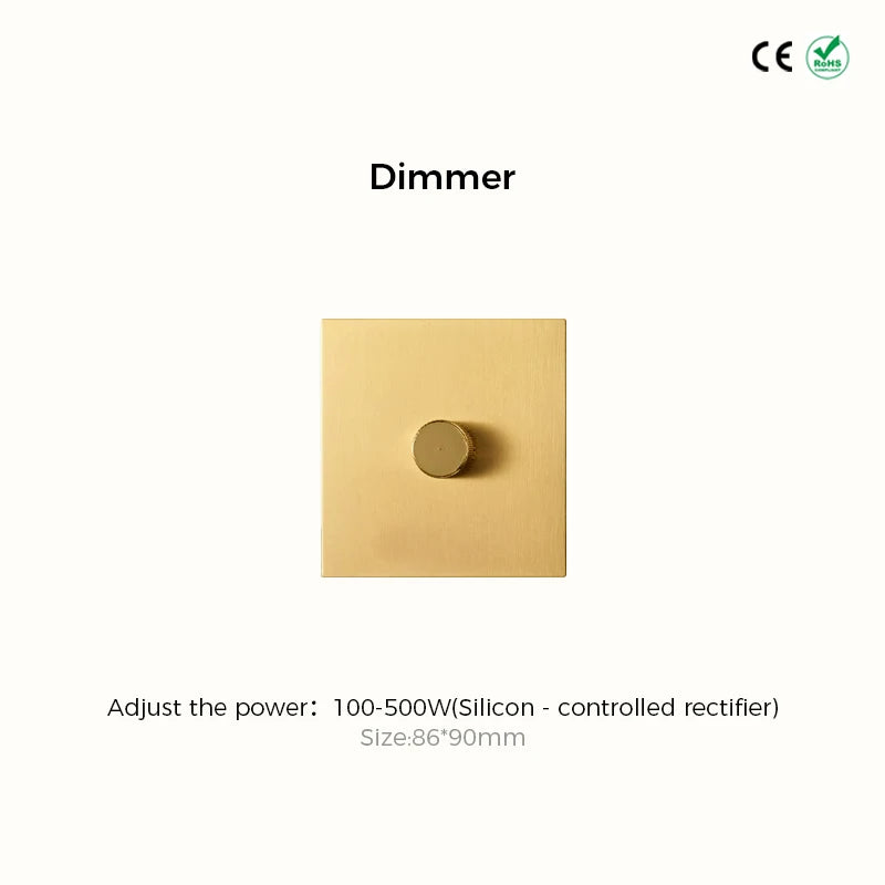 Avoir Metal Panel Toggle Switch 2 Way Gold Copper Lever Wall Power Socket European Plug Usb Type C Charging Port Lighting Dimmer