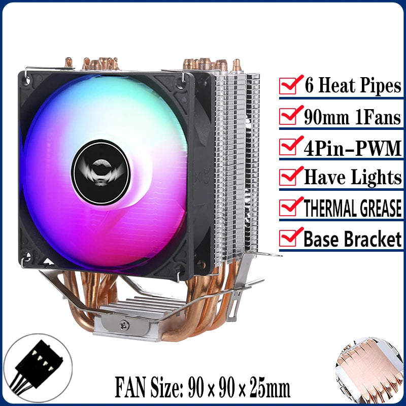 QiuzAim Air-cooled Radiator 2/4/6 Heat Pipe Computer Processor CPU Fan Compatible LGA115x 1200 1700 2011 2066 X79 X99 E5 AM4 AM5