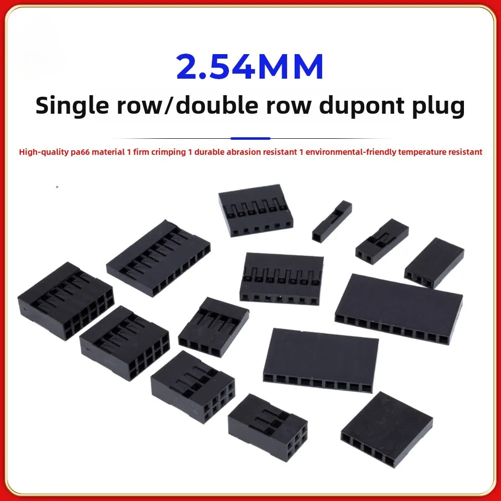50pcs 2.54mm Single/Double Row Dupont Rubber Shell Dupont Plug Terminal Connector 1/2/3/4/5/6/7-20P Wholesale