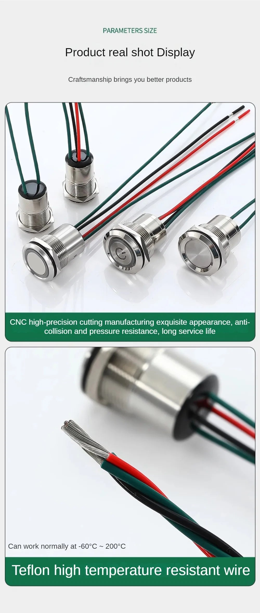 16/19/22mm IP67 Waterproof Metal Push Button Switch 10A High Current LED Light Momentary Latching Outdoor Power Switch Red Green