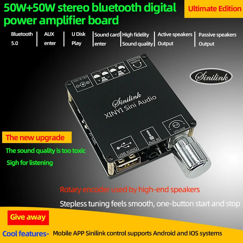 Bluetooth 5.0 Mini Cool Audio Digital Power Amplifier Board 20W*2 50W*2 100W*2 Stereo Wireless AMP Amplificador Module AUX Input