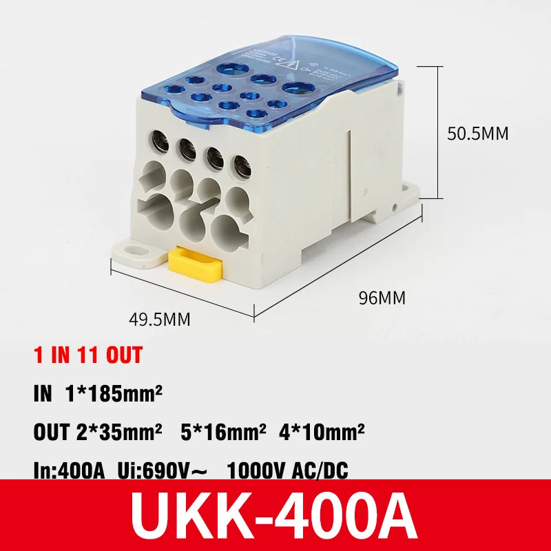 Din Rail Terminal Block UKK 80A/125A/160A/250A/400A Distribution Box One In Several Out Unipolar Junction Box Wire Connector
