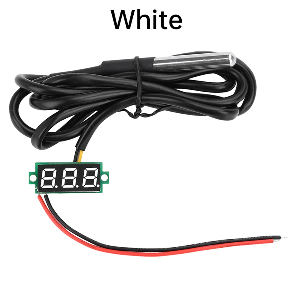 DC4-28V 0.28-inch Mini Two-Line Digital Thermometer Tester LED Display DS18B20 Waterproof Metal Probe -50 ℃~125 ℃