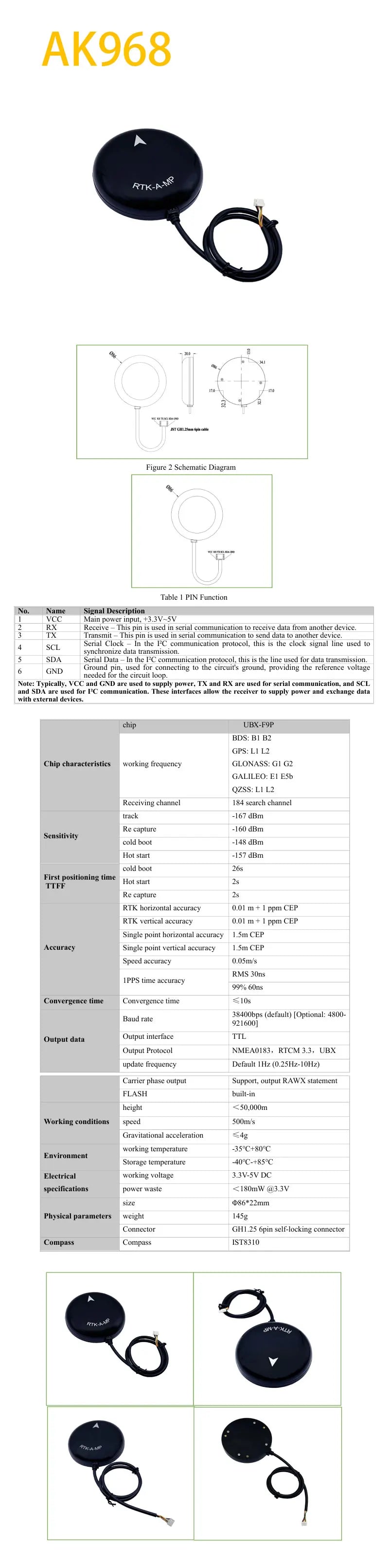 UBX-F9P High-Precision GNSS Module RTK Differential Multi Band Positioning Support for UAV Precise Control Mobile Robot