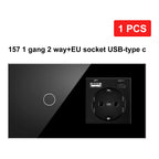 NYWP EU 86*86mm 1Gang 2Way Dual Touch Switch Tempered Glass Panel Stair Switch Bedroom Sensor Switches Cross No Need WI-FI