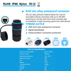 M20 RJ45 Zinc Alloy Connector Ethernet Network Straight-through Waterproof IP68 Header Panel Outdoor Broadband Network Cable