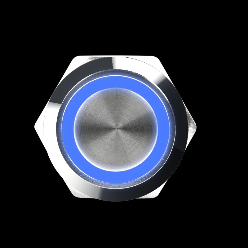 12 16 19 22MM Metal Button Switch LED Light Waterproof Momentary  Self-Locking Car Engine Power Supply 5V 6V12V24V 220V Red Blue