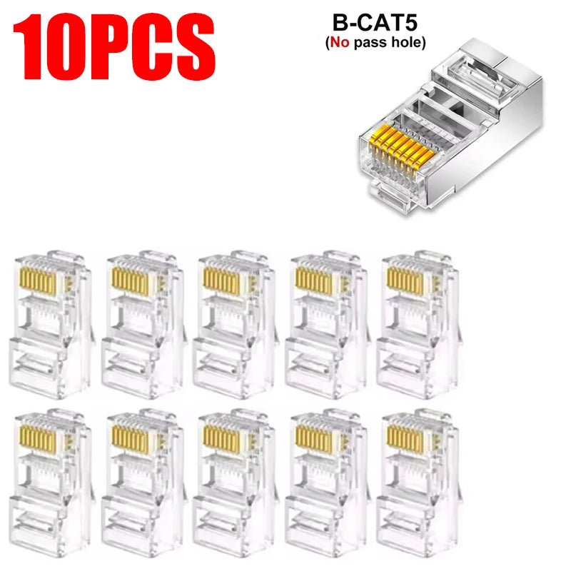 RJ45 CAT5 Pass Through Connectors Crystal End Gold-Plated to Crimp Modular Plug for Solid Or Stranded UTP Network Cable Sleeve