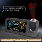 Weather Station Projection Alarm Clock In/Outdoor Color Screen Digital Thermometer Hygrometer Barometer Wireless Forecast Sensor