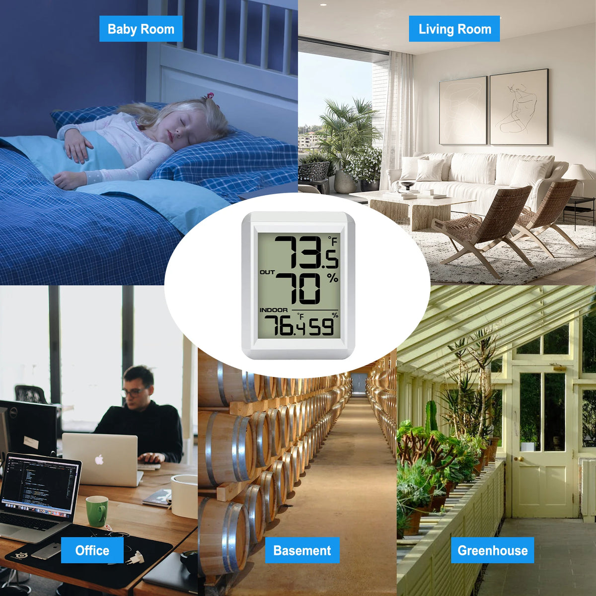 LCD Digital Thermometer Hygrometer Wireless Weather Station Thermo-hygrometer 328ft Remote Sensor  Resolution for Home Garden