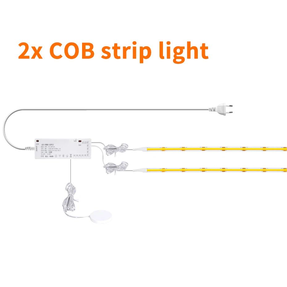 24V COB LED Strip with EU/US/AU/UK Plug Touch Dimmer Switch Adhesive Backing for Cabinets Shelf Closet Kitchen Lighting 1-6pcs
