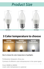 8pcs E27 E14 B22 Led Bulb AC 220V C37 Candle Lamp Energy Saving 3000K 6000K 3W 5W 6W 7W Chandelier Light for Home Decoration