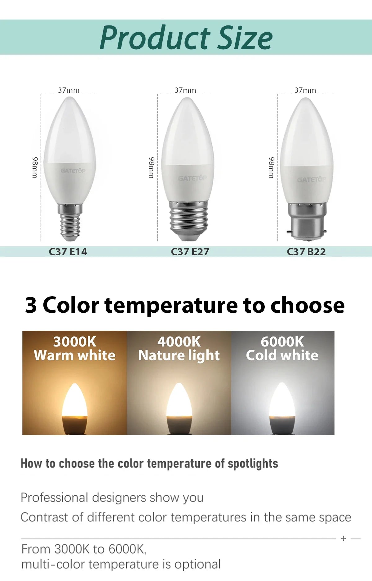 8pcs E27 E14 B22 Led Bulb AC 220V C37 Candle Lamp Energy Saving 3000K 6000K 3W 5W 6W 7W Chandelier Light for Home Decoration