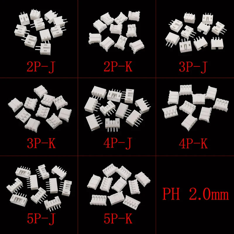 100Pcs PH 2.0mm Pitch 2/3/4/5 Pin JST Connector Plug Male Female Socket Shell Terminal Plastic Housing Header Wire Connectors