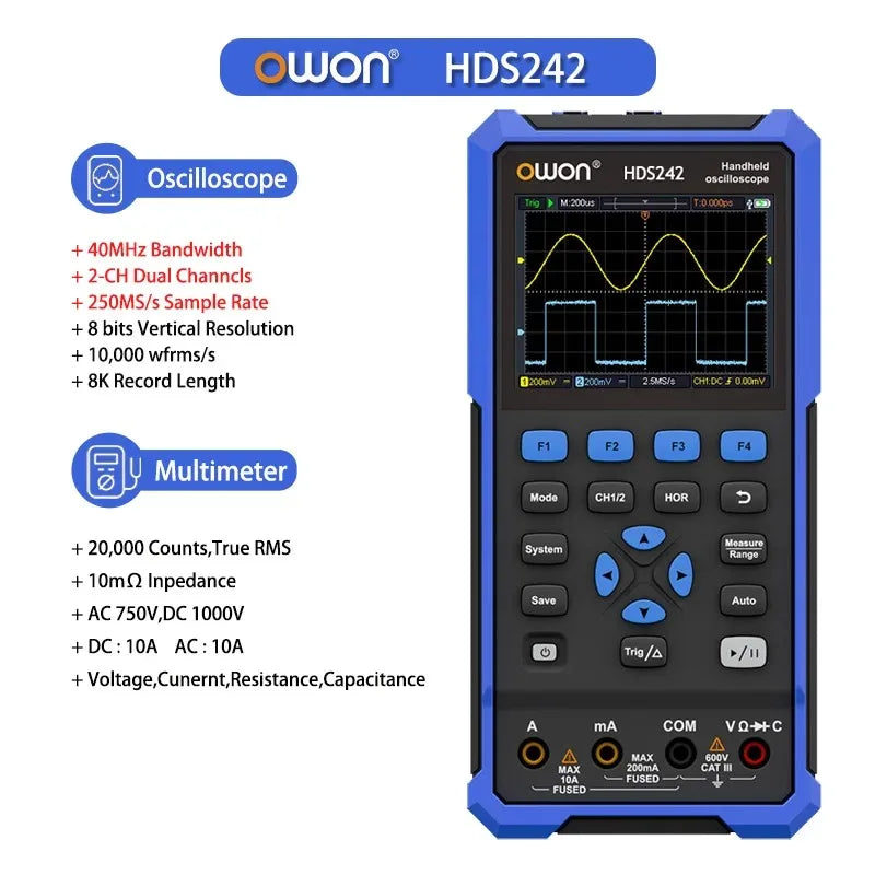 OWON HDS200 Series Handheld Digital Oscilloscope Portable 2CH Multimeter High Precision Electronic Repair Laboratory Test