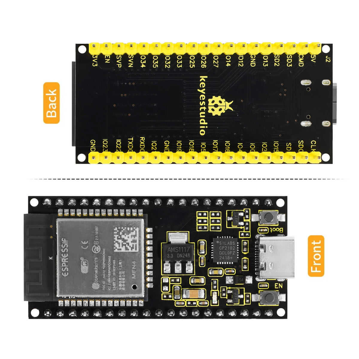 Keyestudio ESP32-WROOM Core Board For Arduino ESP32 CP2102 With Type-C Port 38 Pin Header Interface Programming DIY Project